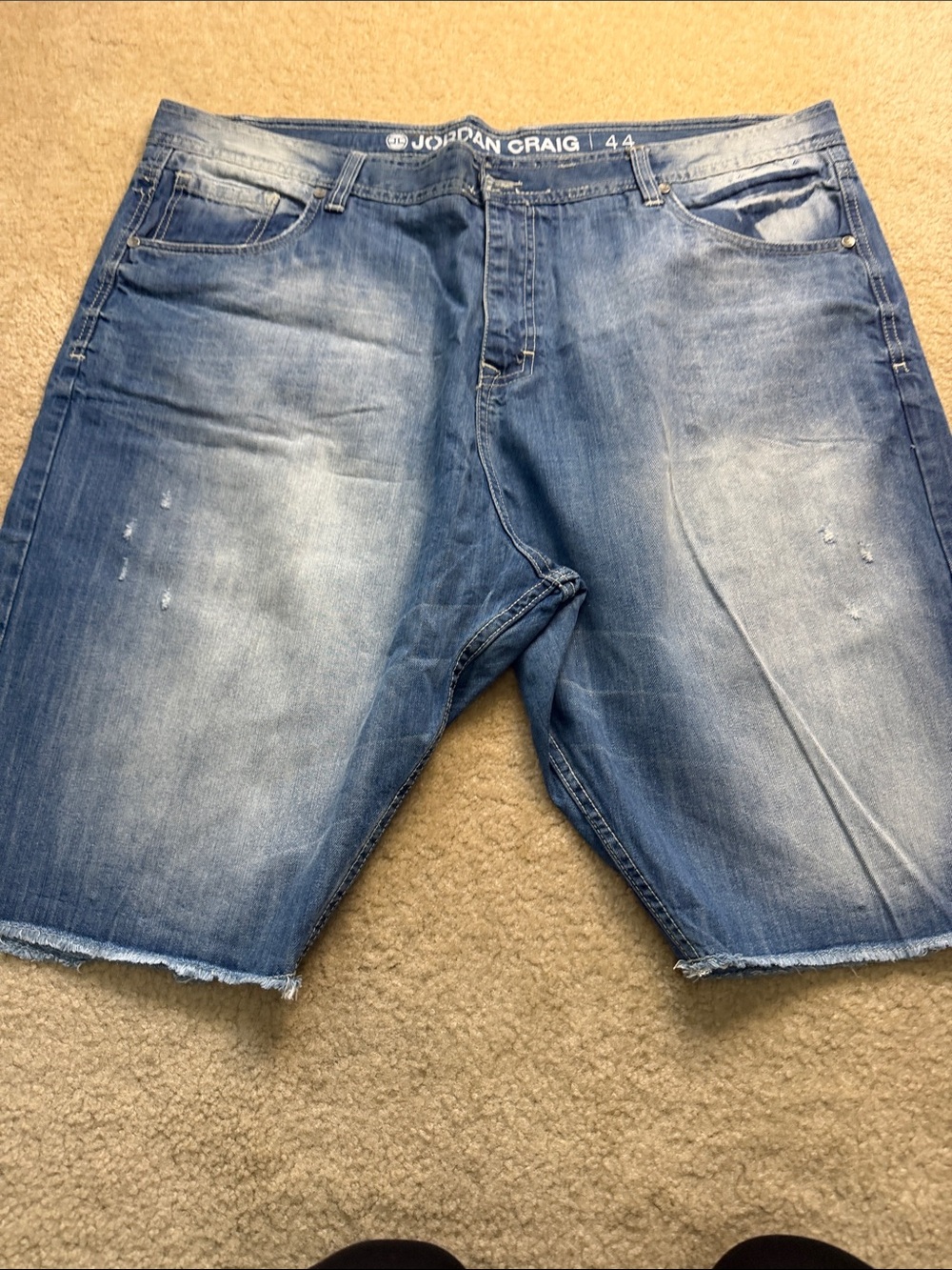 Jordan Craig Men's Washed Blue Distressed Denim Shorts